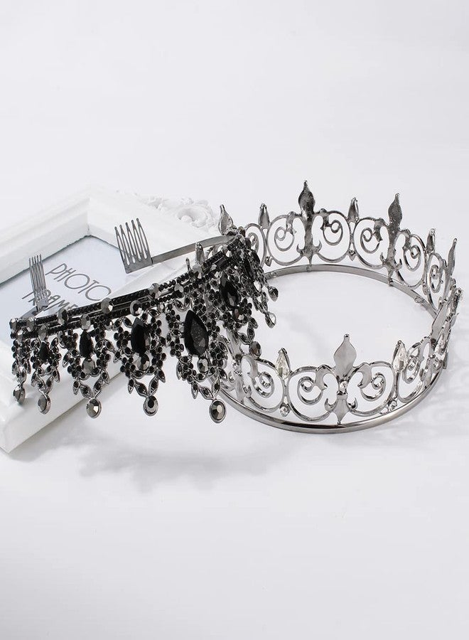 AOPRIE King & Queen Artemis Tiara and Crown for Women Men Crystal Hair Accessories for Wedding Prom Bridal Birthday Party Halloween Costume Christmas Gifts Black Princess Tiara - Image 3